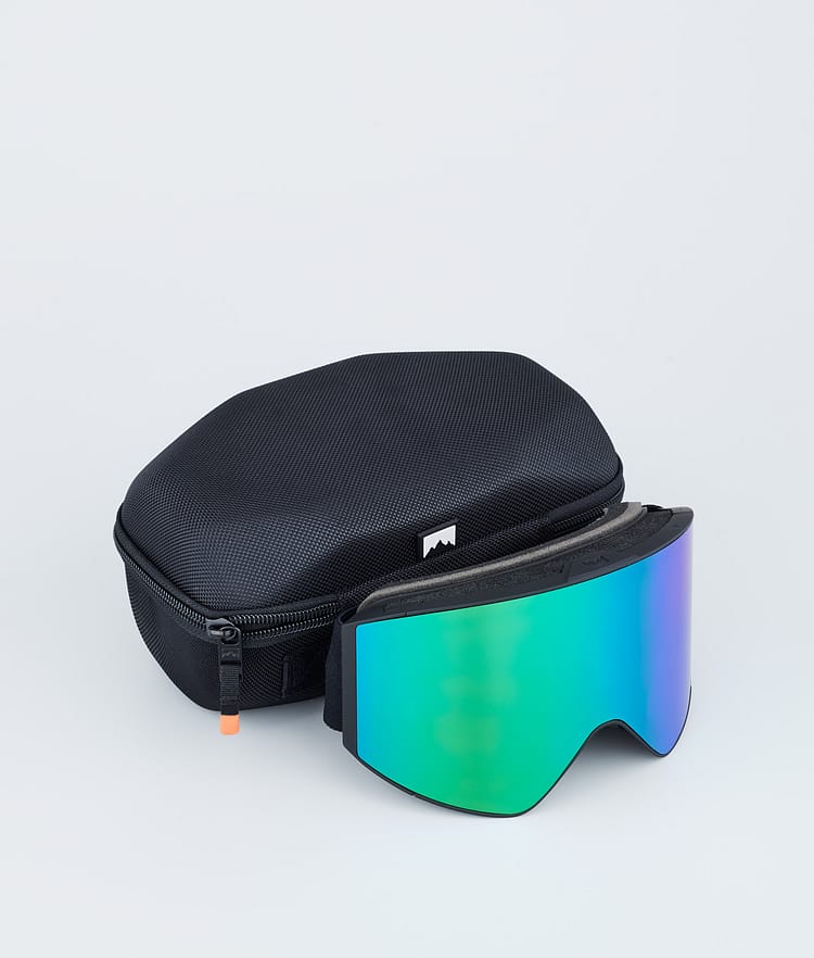 Masque de ski noir avec miroir vert tourmaline noir