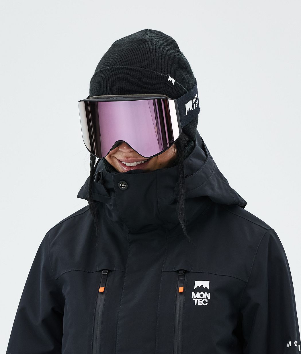 Masque de ski noir avec miroir rose noir