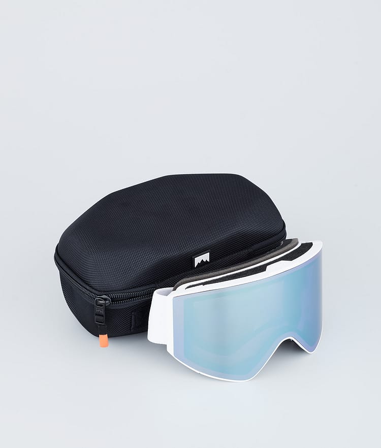 Masque de ski blanc avec miroir bleu lune